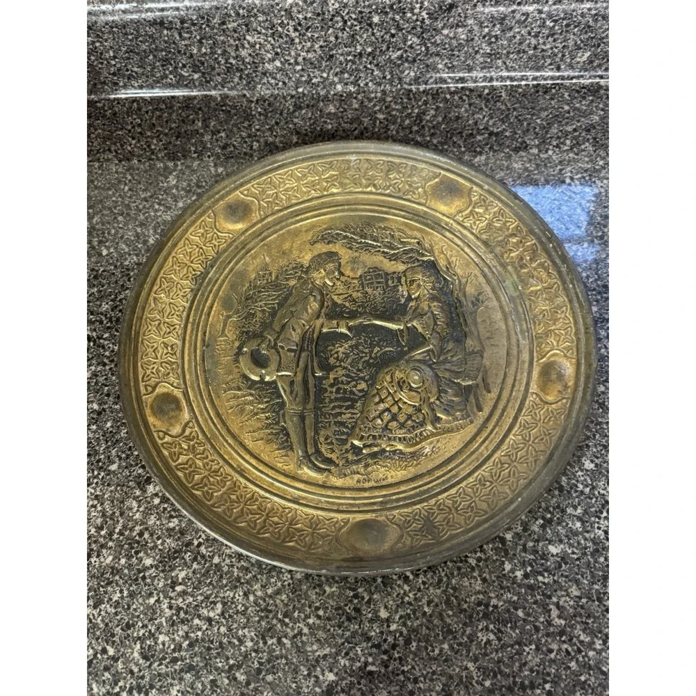 Vintage Embossed Brass Wall Plate 14
